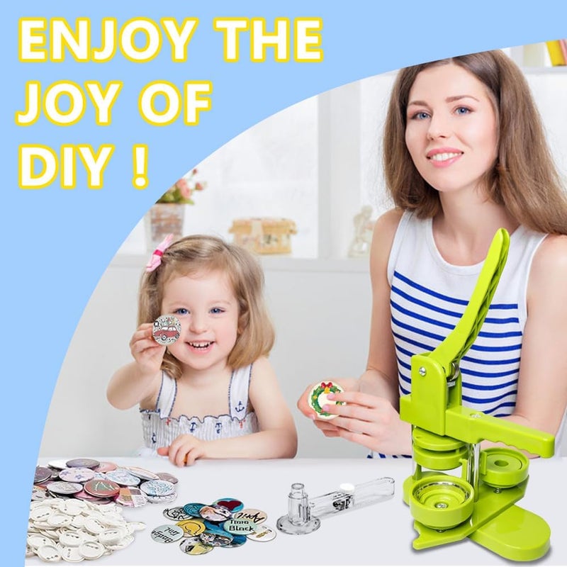 DCBADGE Button Maker Machine, Pin Maker Machine Kit (3rd Gen) Installation-Free DIY, Badge Maker Button Press Machine with Free Button Parts&Circle Cutter&Wrench Gadget (Green, 58mm（2.25in）) - Image 3
